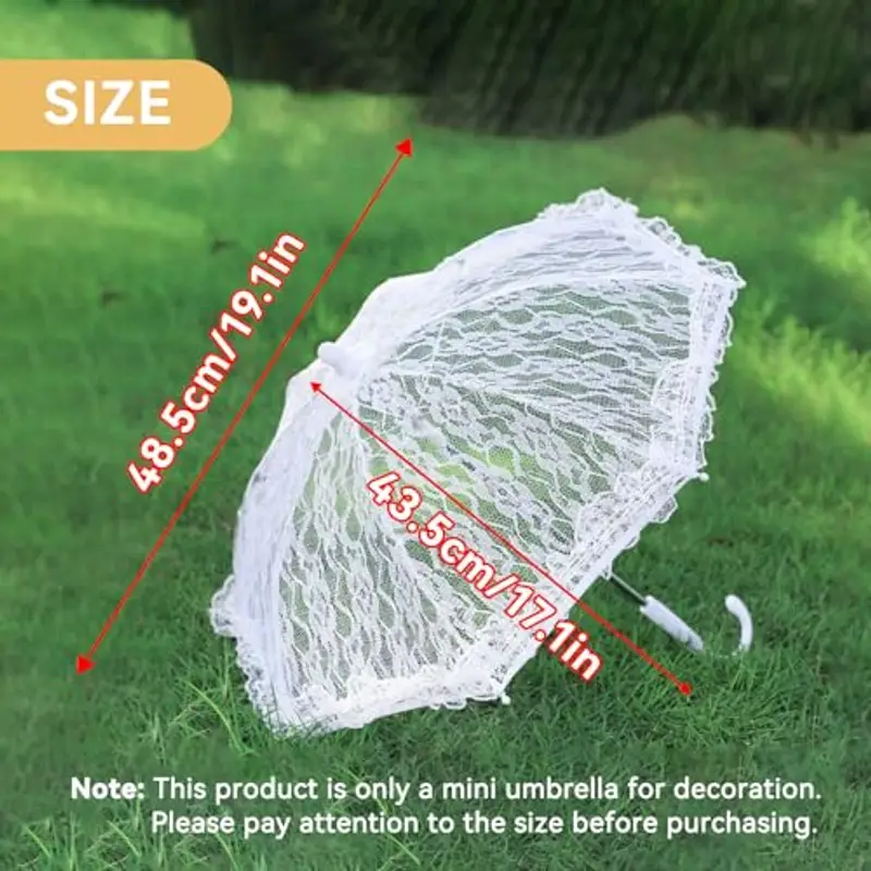 48, 5 cm Ombrello in Pizzo Bianco, Ombrello per Decorazione di Nozze, Ombrello decorativo di Pizzo Bianco, Ombrello da Sposa per la Sposa e Lo Sposo Ombrello Decorato Ombrello da Ricamo per Bambini miniatura 3
