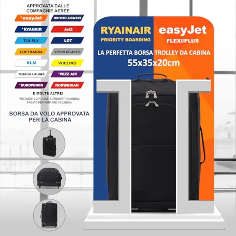 5 Cities Valigia Trolley Bagaglio A Mano, 55cm, 2 Ruote, 42L, Ultraleggero Cabina Da Viaggio, 1 pezzo miniatura 3