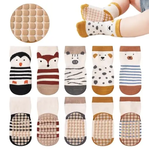 5 paia di calzini antiscivolo per bambini, calzini con impugnature per bambini e bambine