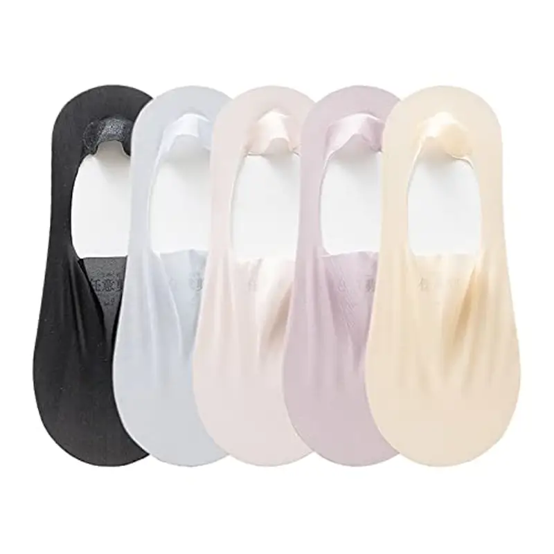 5 Paia di Calzini Traspiranti in Seta di Ghiaccio Invisibili, Calzini di Seta di Ghiaccio Antiscivolo, Calzini per Donne e Ragazze (5 Pairs - E)