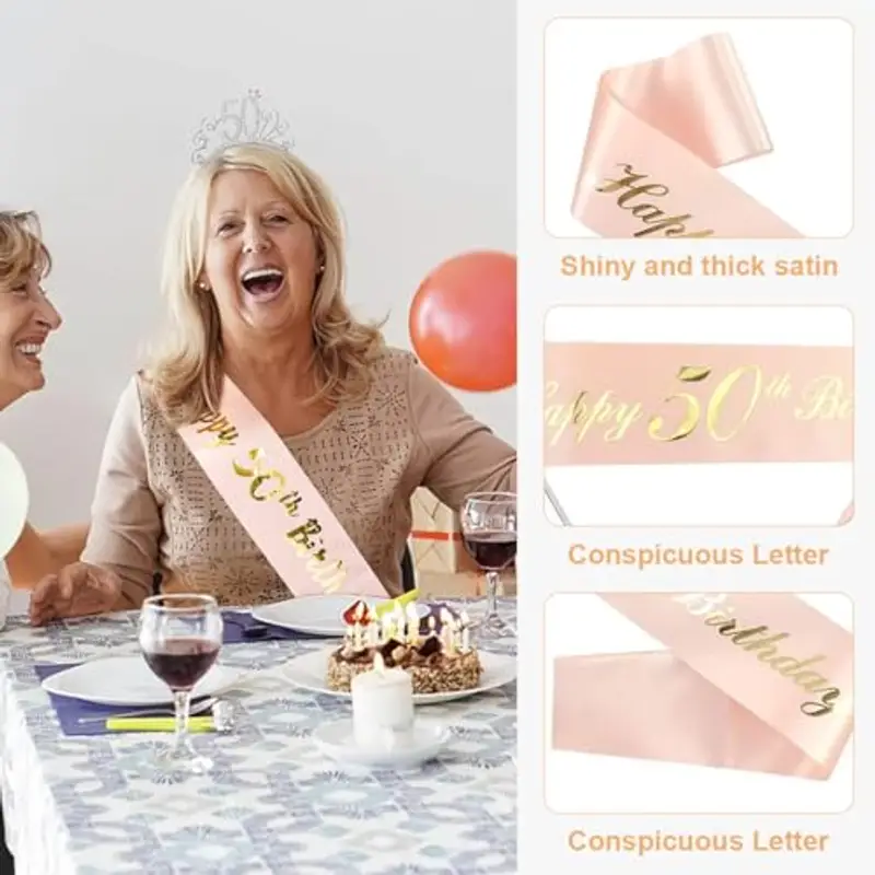 50 Anni Compleanno Crown e Fascia, Fascia e diadema per 50° compleanno per donna, Compleanno Corona e Fascia, Regalo per 50° Compleanno, per Feste di Buon 95° Compleanno miniatura 3