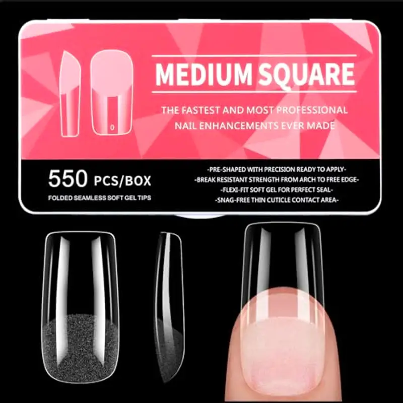 550 Pezzi Tip in Gel Unghie, 11 Taglie Tip Unghie Ricostruzione, Unghie Finte Copertura Completa, Gel Tips Unghie Quadrate per Salone Manicure, Nail Art Principiante