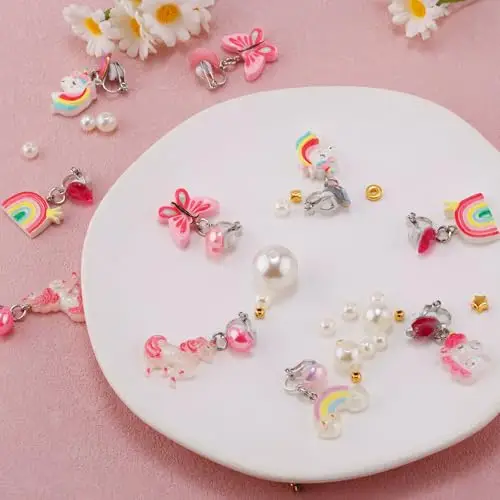 6 Paia Orecchini a Clip per Ragazze, Set di Orecchini non Forati con Cuscinetti Auricolari Grazioso Design a Forma di miniatura 3