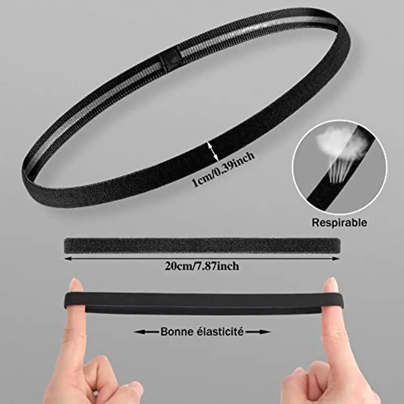 6 Pezzi Sportiva Fascia Capelli Nera, Fasce Sottile Antiscivolo, Elastico Capelli Uomo e Donna per Sport Yoga Calcio Basket Jogging Bicicletta Tennis miniatura 2