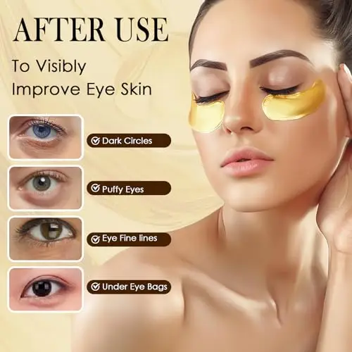 60 Pcs Maschera Occhi 24K Gold, Patch Occhi Collagene, Combattente Occhiaie Scure e Borse Sotto gli Occhi, idratante e miniatura 3