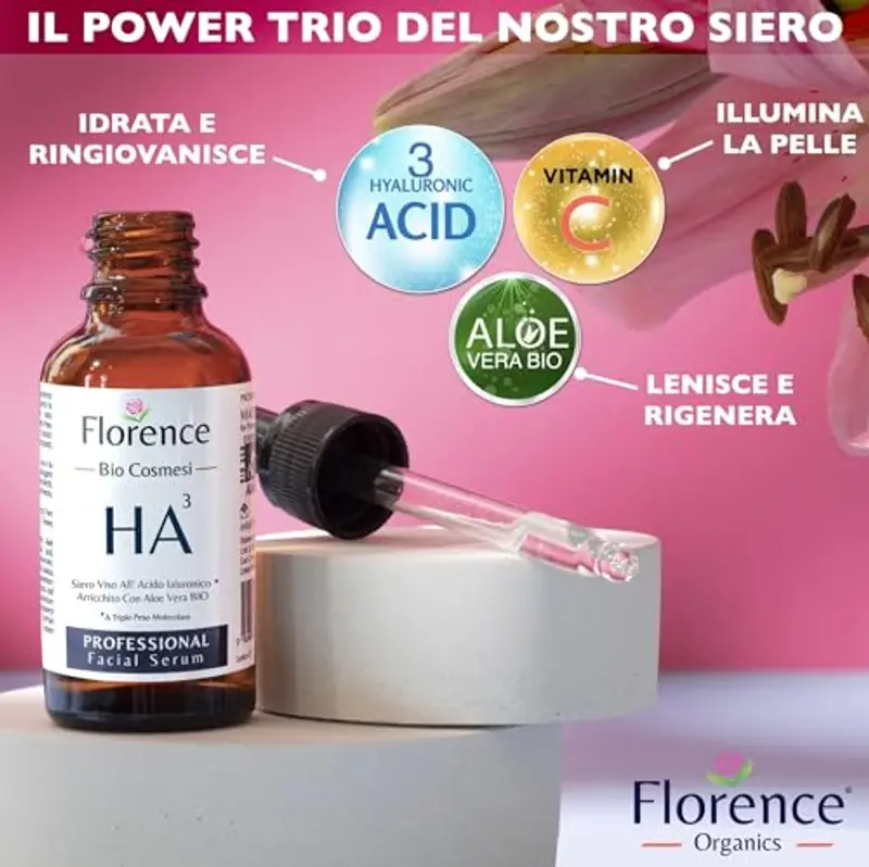 60ml Bio Siero con Acido Ialuronico Puro a 3 pesi Molecolari, Vitamina C e Noti Agenti Antirughe e Antietà. Biologico, Vegano, Idratante e Illuminante. Siero Viso Ideale anche Come Crema Contorno Occhi miniatura 3