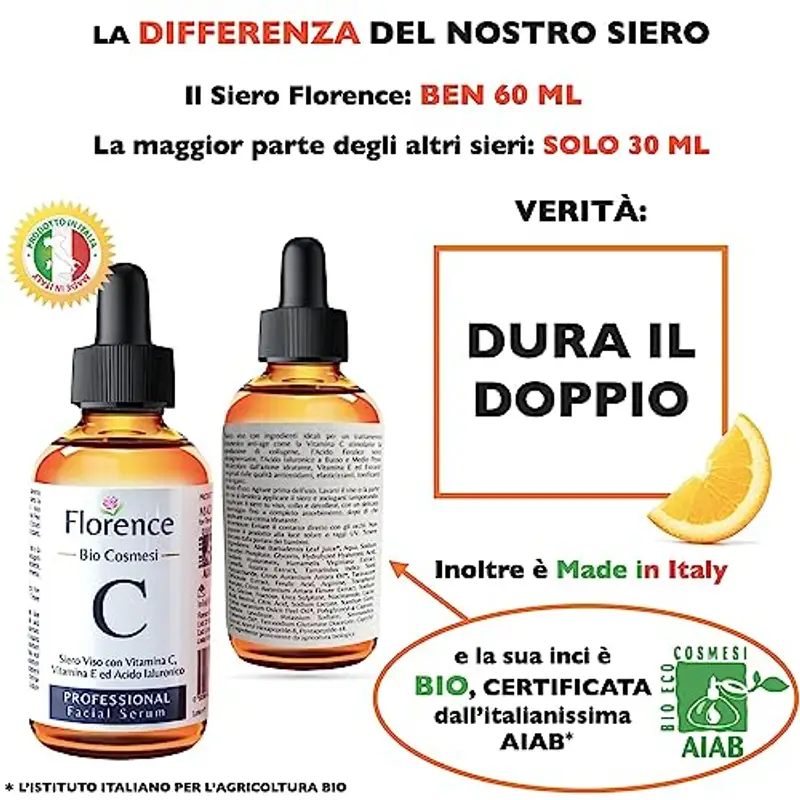 60ml. Bio Siero Vitamina C e Vit. E. Siero Viso Acido Ialuronico Antirughe, Antimacchie Illuminante, e Antietà. Ideale Come Crema Contorno Occhi e per Dermaroller. Biologico, Vegano miniatura 2