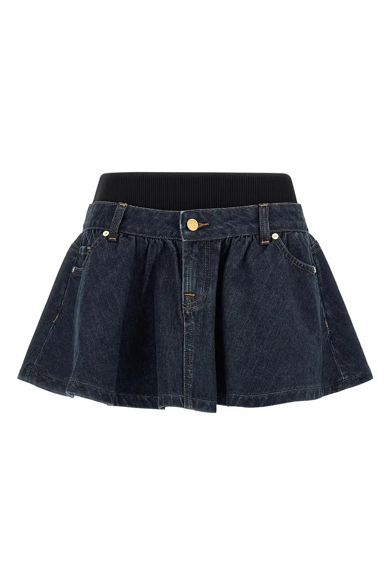 7 For All Mankind Gonna Banded Mini Blu in Denim di Cotone