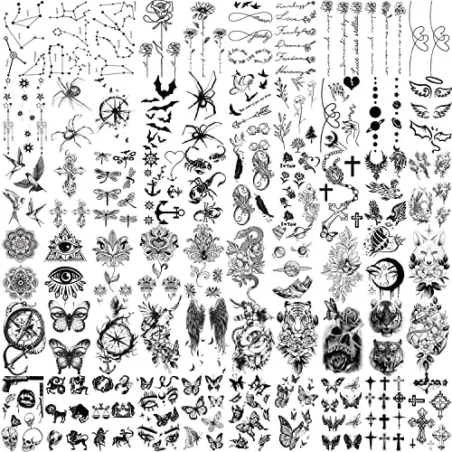 77 Fogli Tatuaggi Temporanei per Uomini Donne e Bambini, Mezzo Braccio Leone Lupo Gufo Serpente Rosa Adesivi Tatuaggi miniatura 2