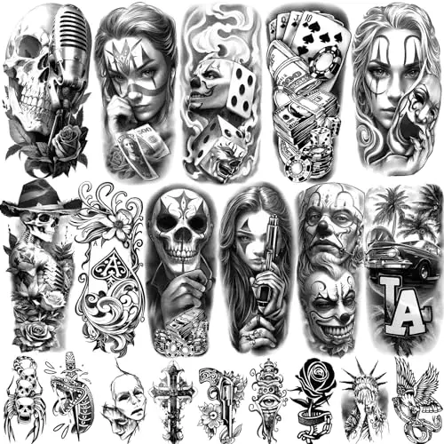 77 Fogli Tatuaggi Temporanei, Tatuaggi Finti Chicano Guadalupe Gangster Prigioniero Giorno dei Morti, Cultura Lowrider