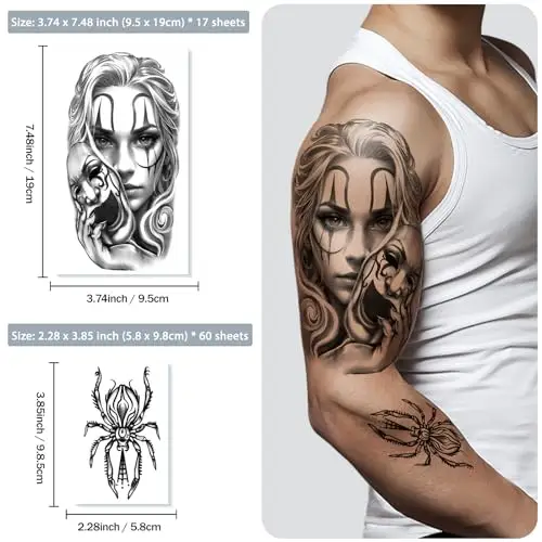 77 Fogli Tatuaggi Temporanei, Tatuaggi Finti Chicano Guadalupe Gangster Prigioniero Giorno dei Morti, Cultura Lowrider miniatura 3