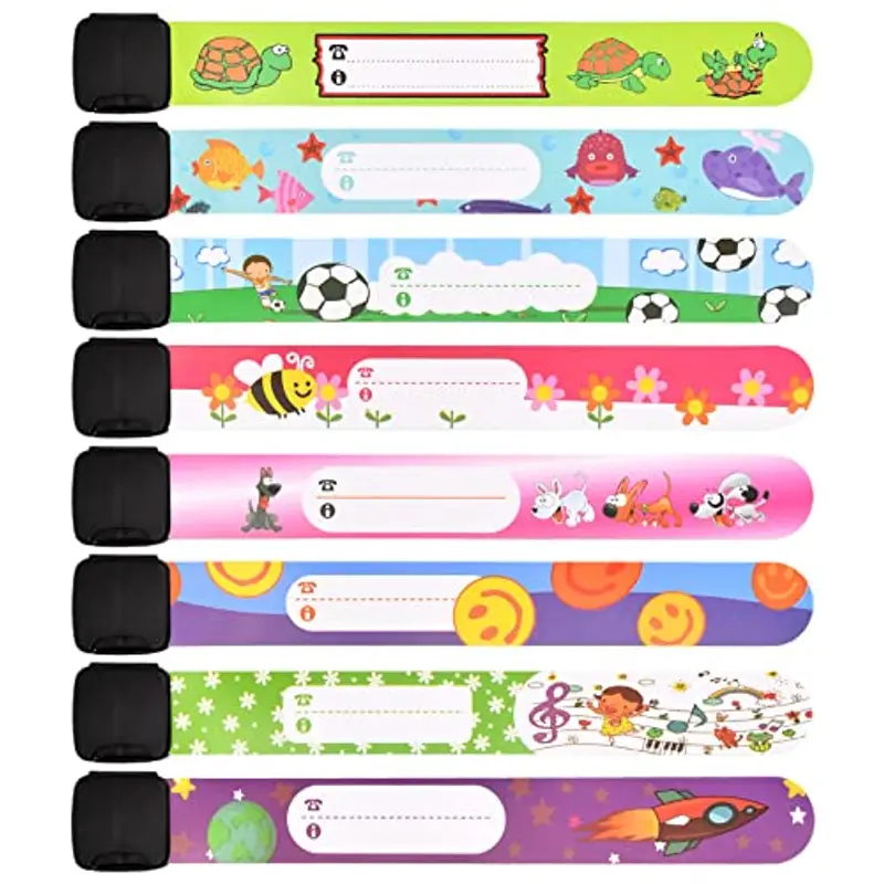8 Pcs Bracciale Bambino Antismarrimento, Braccialetti Identificativo Bambini Anti Perso Bracciale Bambino Impermeabile SOS Bracciale Sicurezza Scrivibile Bracciale per Bambini Ragazzi Ragazze Bambino