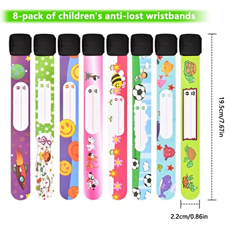 8 Pcs Bracciale Bambino Antismarrimento, Braccialetti Identificativo Bambini Anti Perso Bracciale Bambino Impermeabile SOS Bracciale Sicurezza Scrivibile Bracciale per Bambini Ragazzi Ragazze Bambino miniatura 2