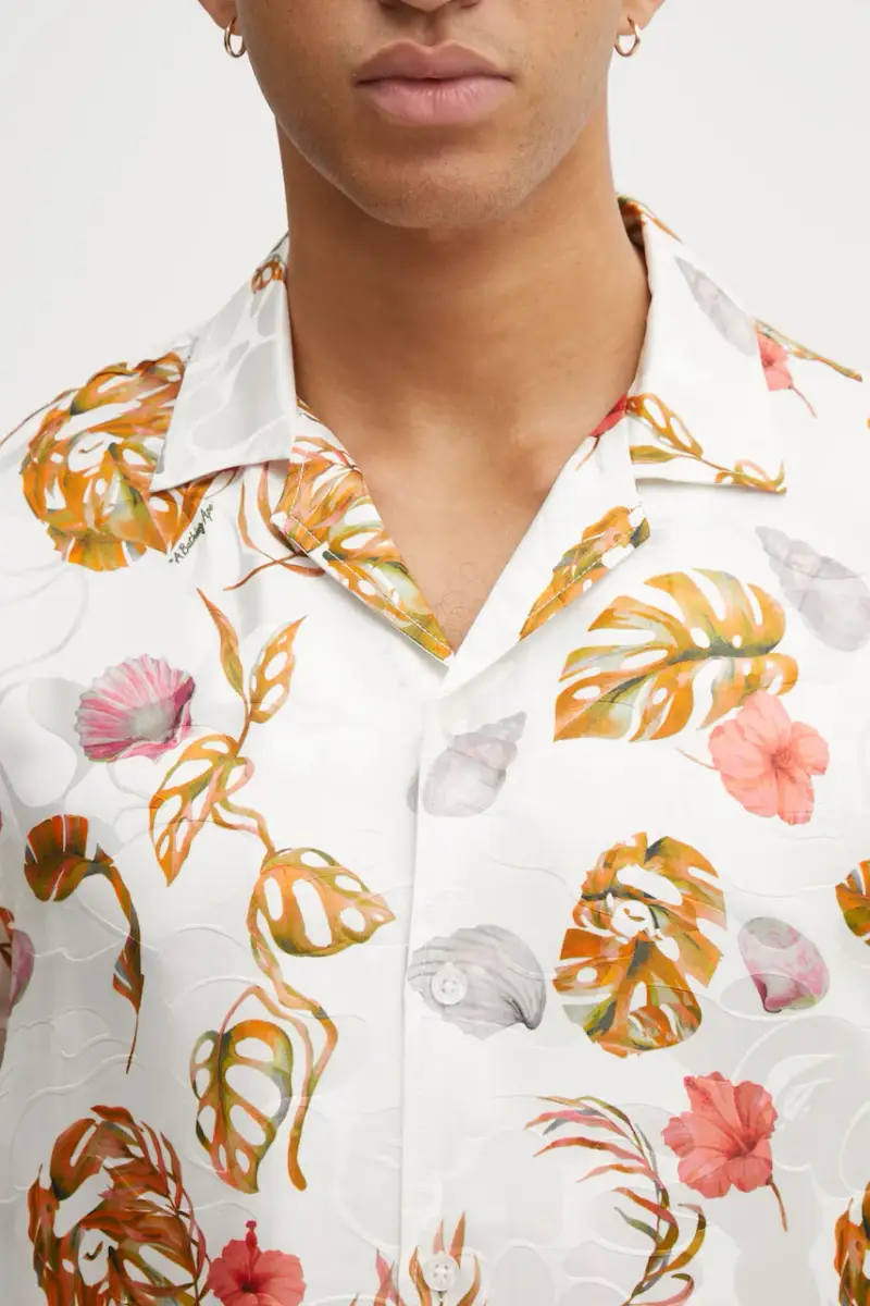 camicia con seta Vacation Pattern Open Collar colore bianco 1L30132308 miniatura 4