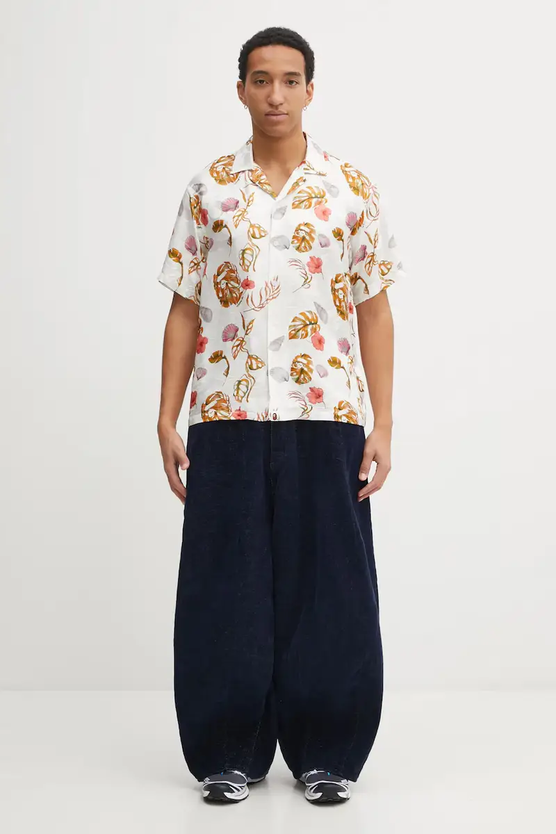 camicia con seta Vacation Pattern Open Collar colore bianco 1L30132308 miniatura 5