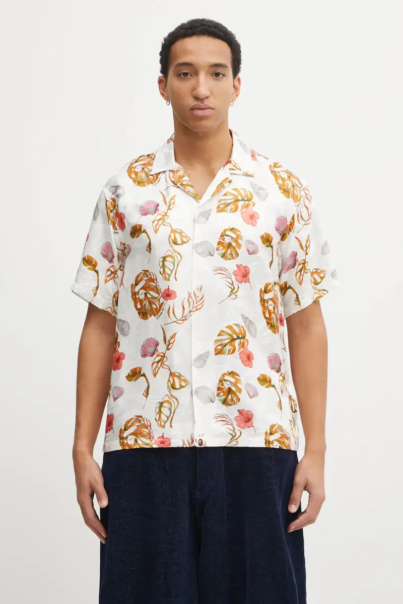 camicia con seta Vacation Pattern Open Collar colore bianco 1L30132308