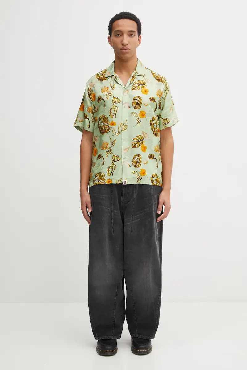 camicia con seta Vacation Pattern Open Collar colore verde 1L30132308 miniatura 5