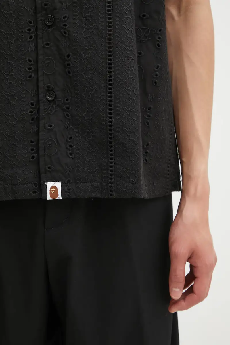 camicia in cotone Embroidery Open Collar uomo colore nero 1L30132305 miniatura 4