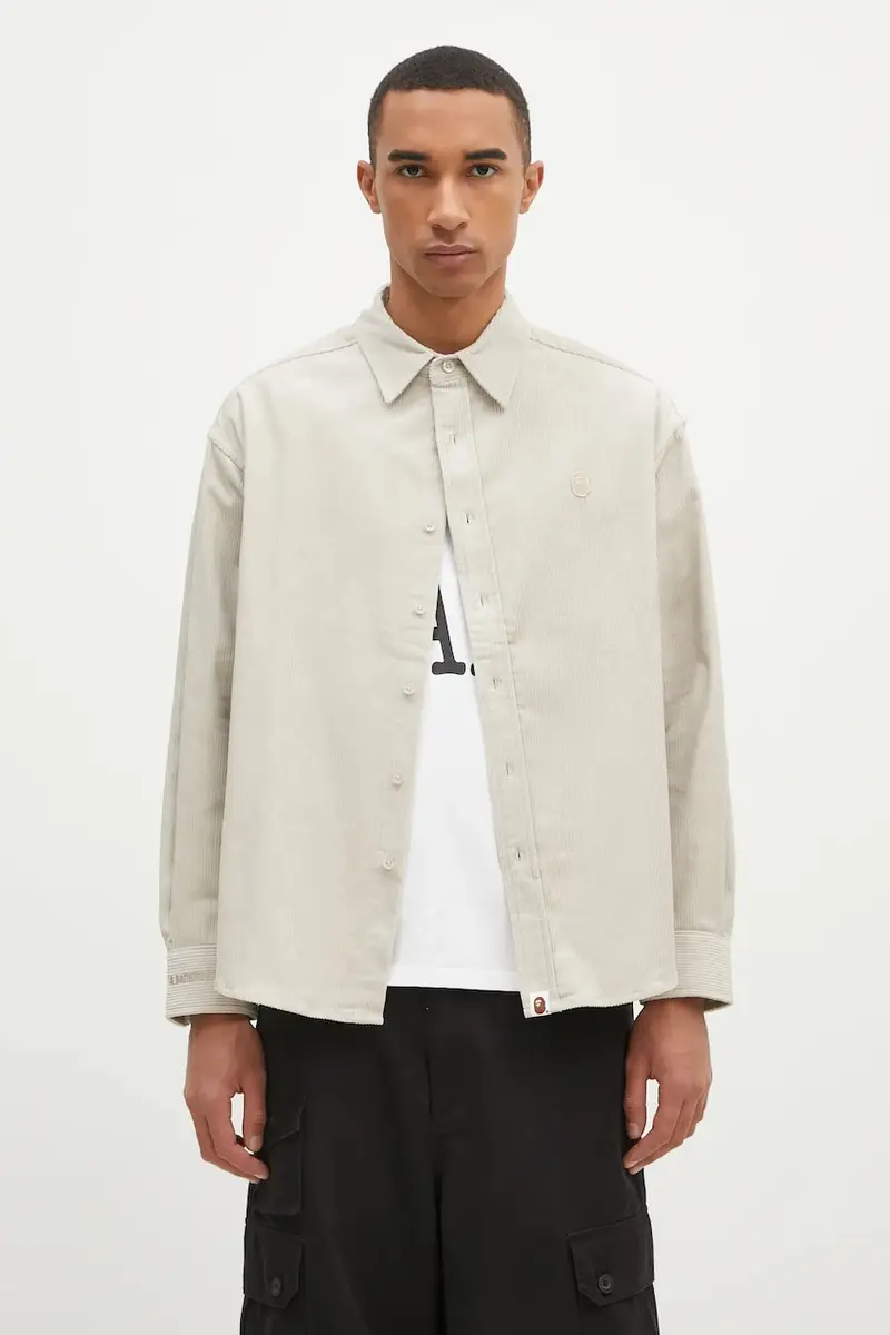 camicia in velluto a coste One Point Corduroy Longsleeve colore beige 1K80131309