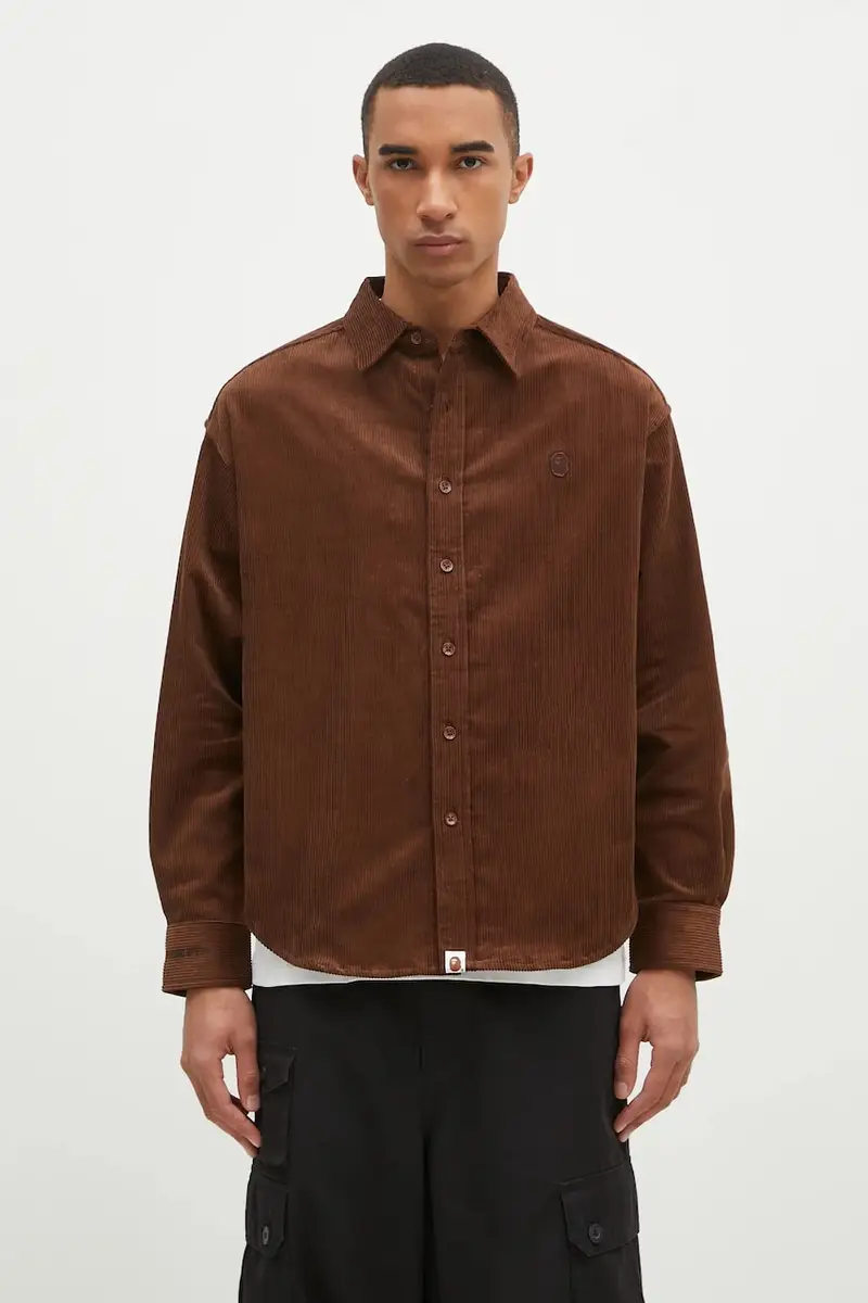 camicia in velluto a coste One Point Corduroy Longsleeve colore marrone 1K80131309