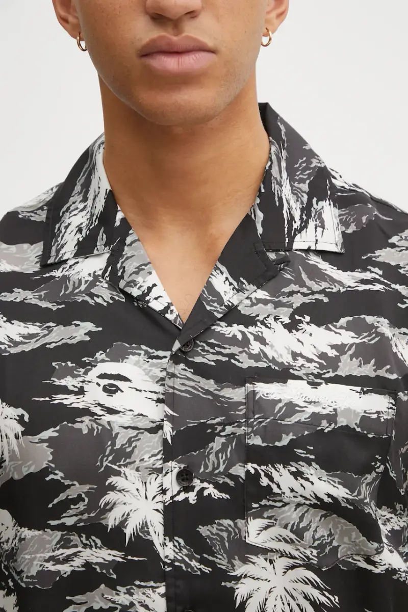 camicia Palm Tree Camo Open Collar uomo colore nero 1L30132306 miniatura 4