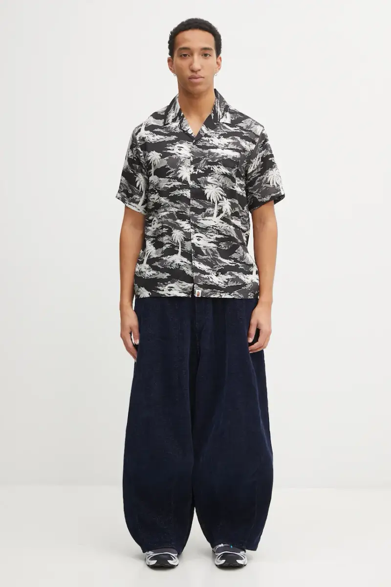 camicia Palm Tree Camo Open Collar uomo colore nero 1L30132306 miniatura 5