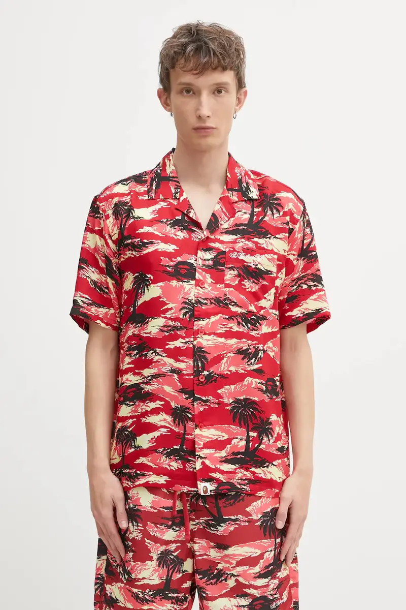 camicia Palm Tree Camo Open Collar uomo colore rosso 1L30132306