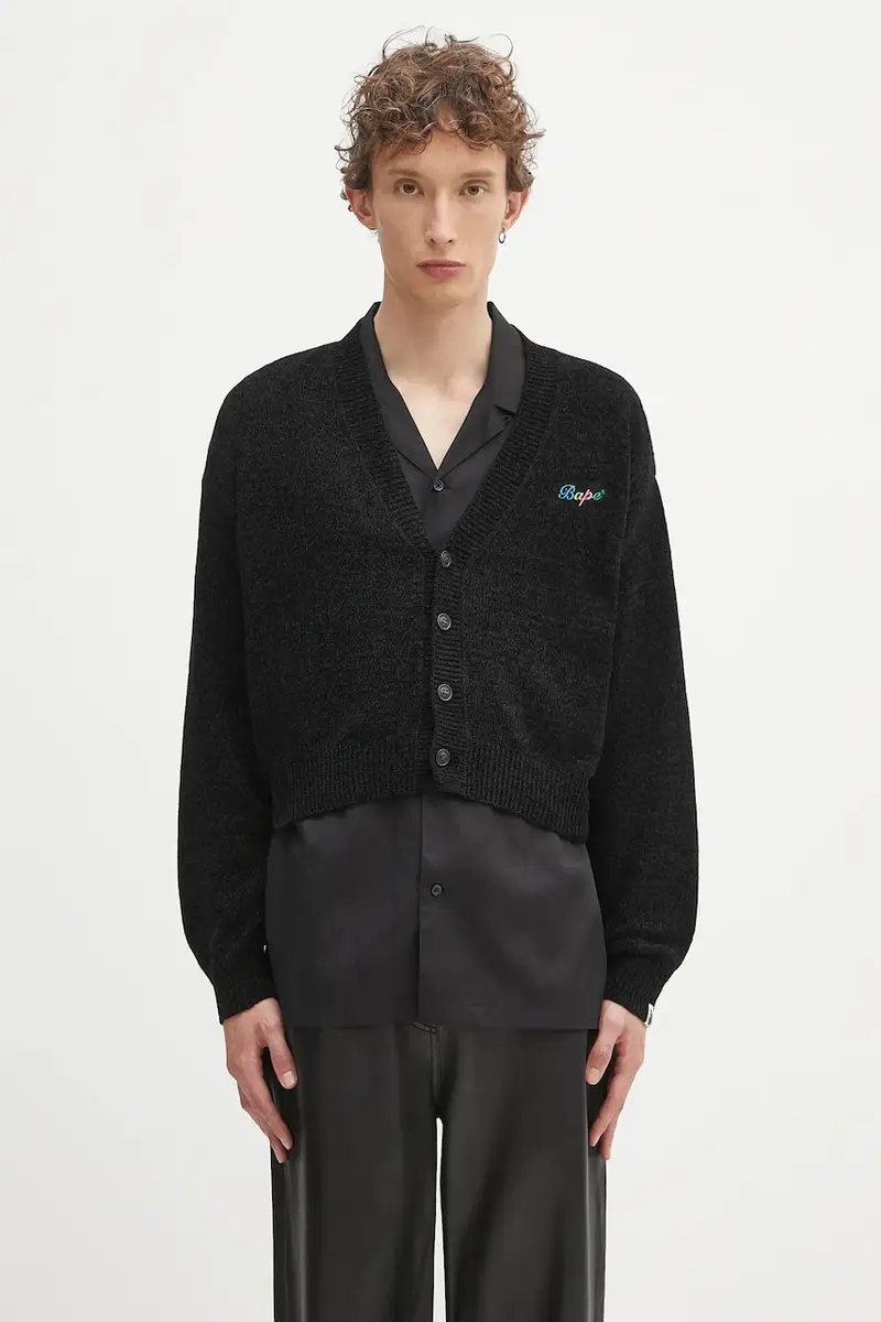 cardigan BAPE chenille colore nero 1K80220002