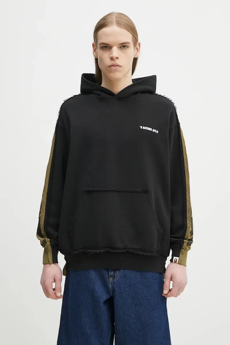 felpa 1St Camo Blocking Raw Edge uomo colore nero con cappuccio 1L30114313