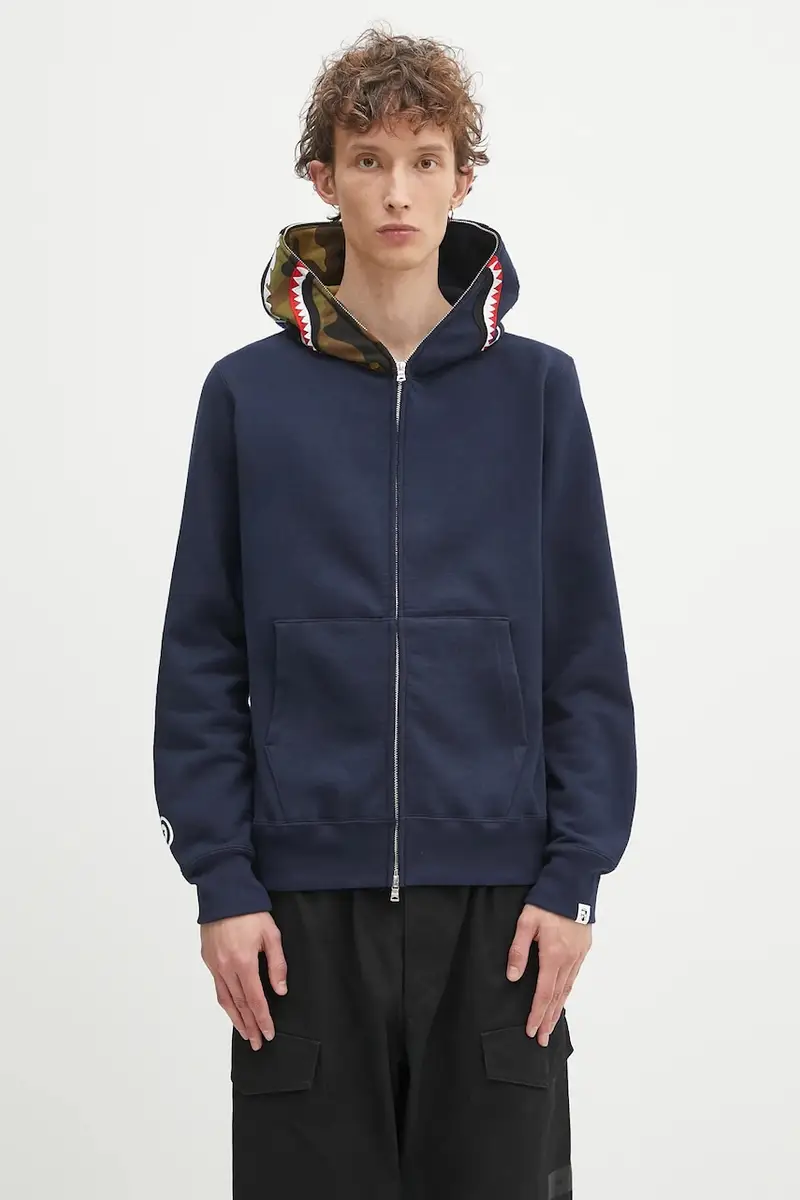 felpa in cotone 1st shark uomo colore blu navy con cappuccio 1K70115005