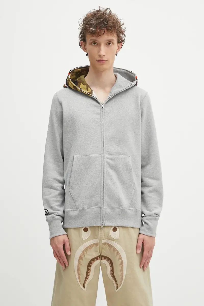 felpa in cotone 1st shark uomo colore grigio con cappuccio 1K70115005