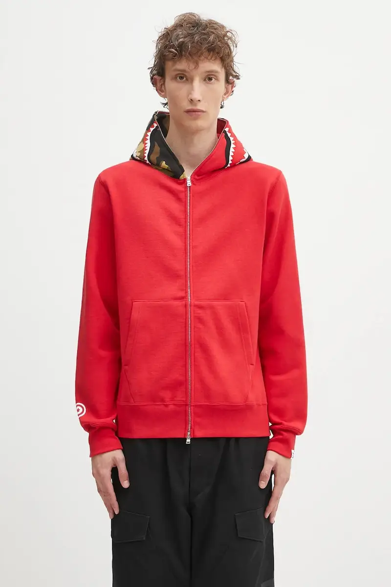 felpa in cotone 1st shark uomo colore rosso con cappuccio 1K70115005