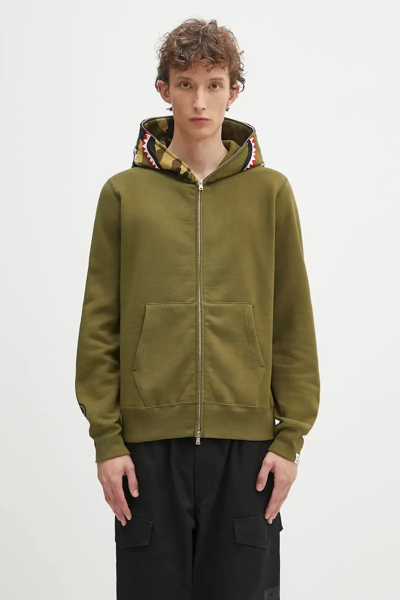 felpa in cotone 1st shark uomo colore verde con cappuccio 1K70115005