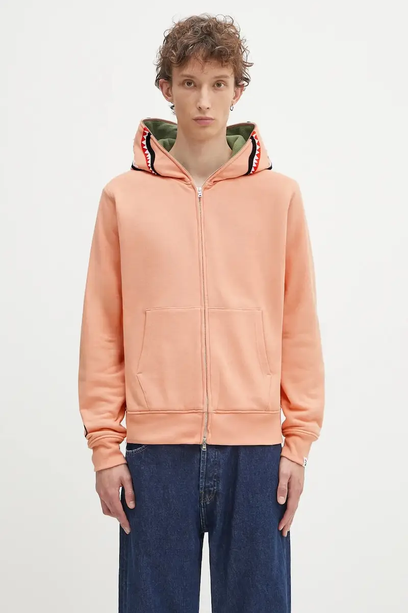 felpa in cotone 2nd shark uomo colore arancione con cappuccio con applicazione 1K70115006