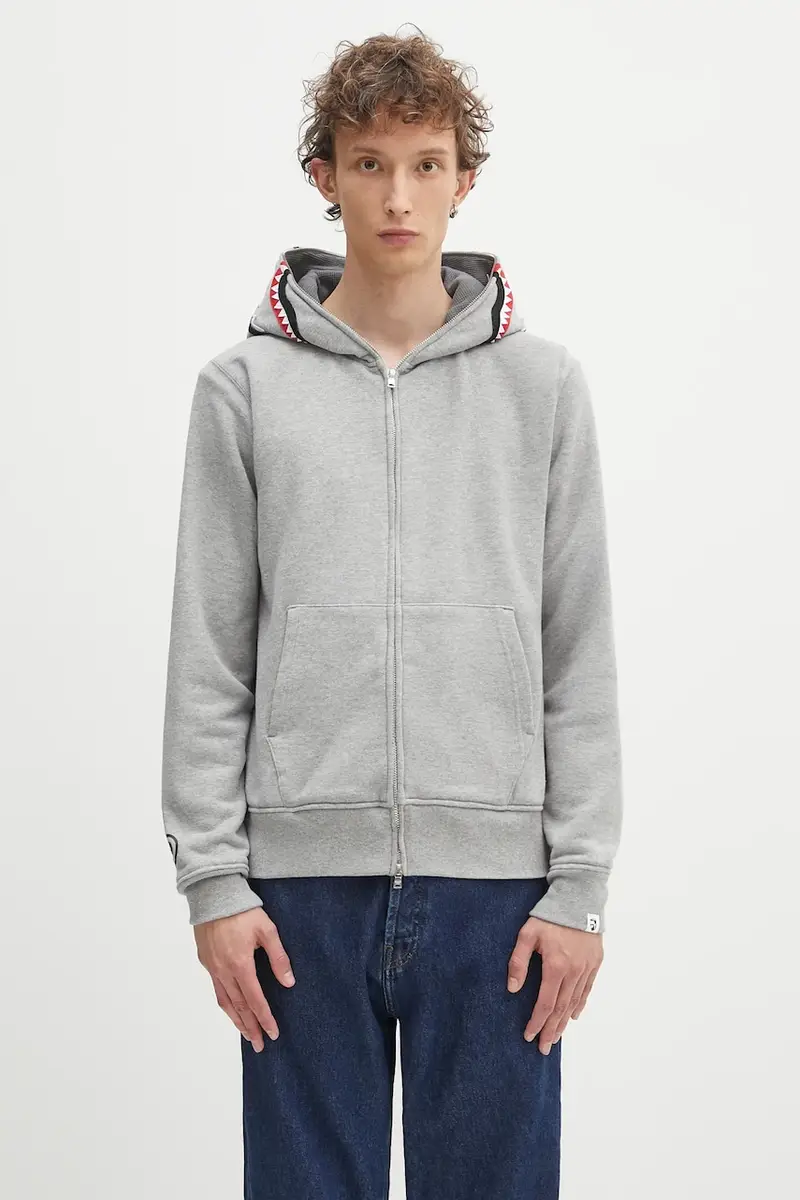 felpa in cotone 2nd shark uomo colore grigio con cappuccio con applicazione 1K70115006