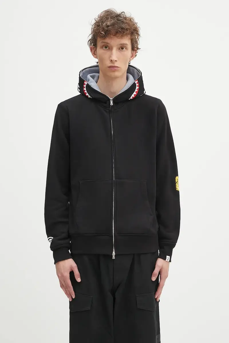 felpa in cotone 2nd shark uomo colore nero con cappuccio con applicazione 1K70115006