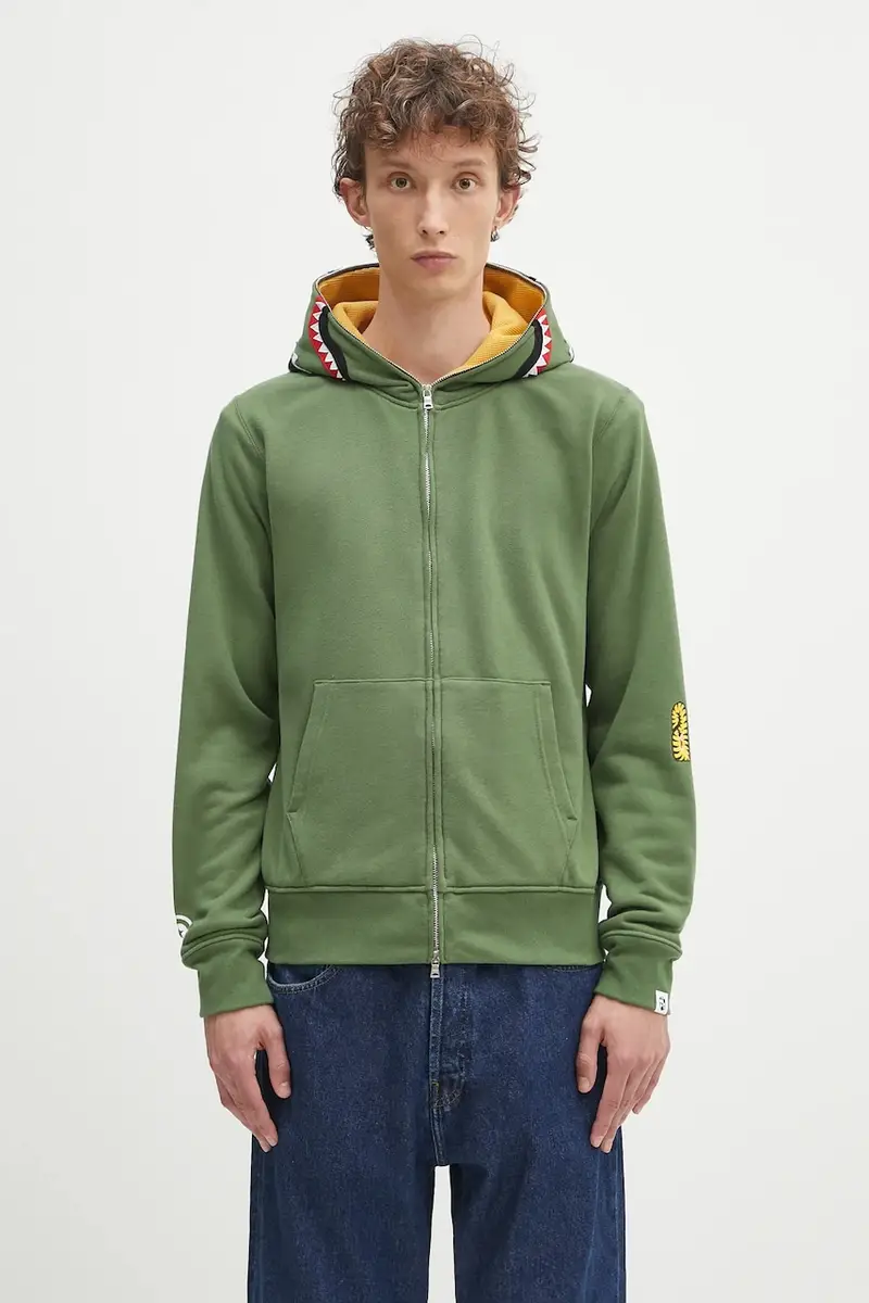 felpa in cotone 2nd shark uomo colore verde con cappuccio con applicazione 1K70115006