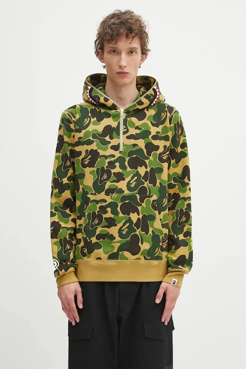felpa in cotone ABC camo shark uomo colore verde con cappuccio 1K80114010