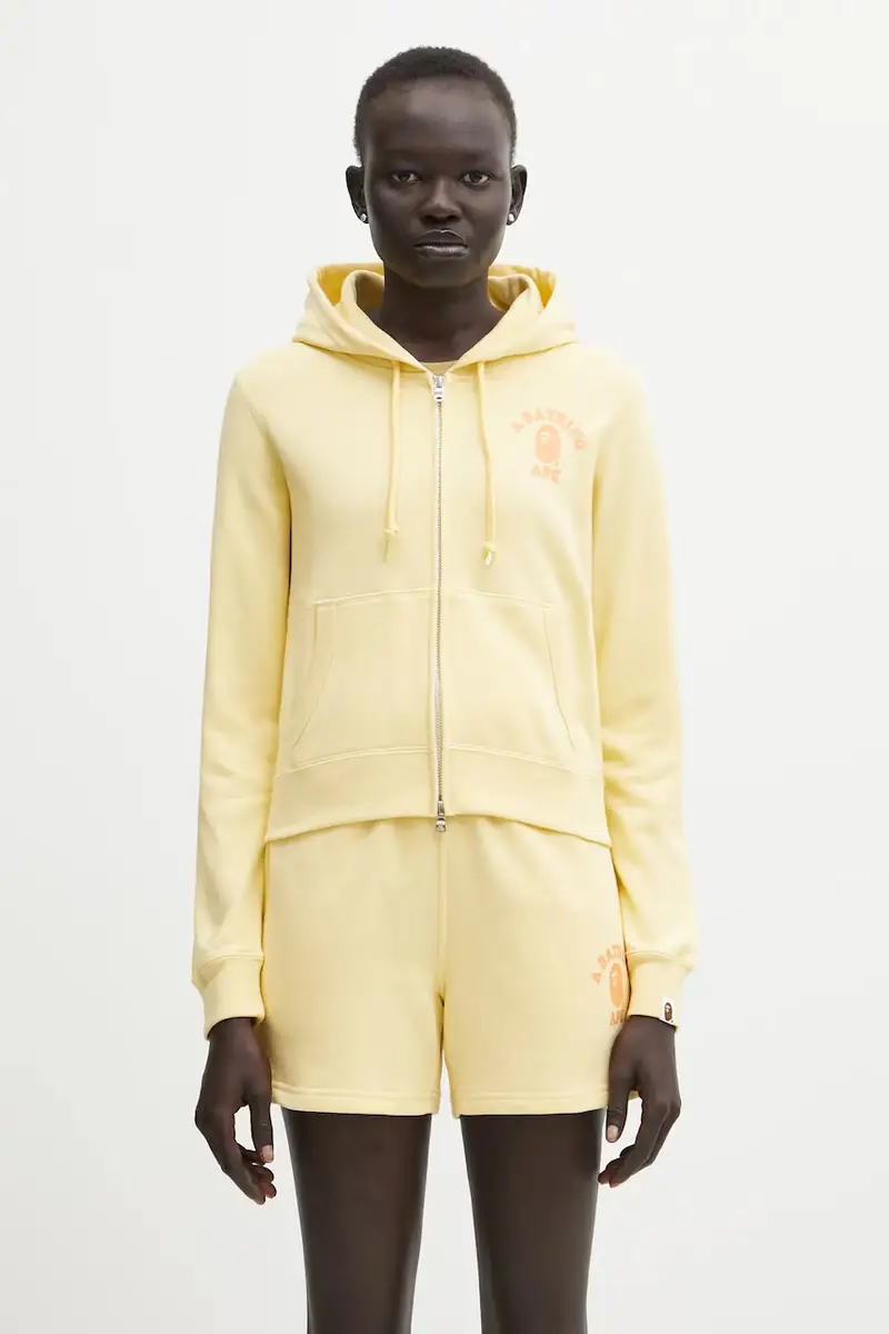 felpa in cotone College Hoodie donna colore giallo con cappuccio 1L30215009