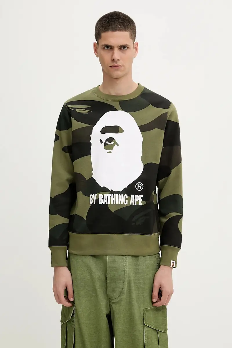 felpa in cotone Giant 1St Camo By Bathing Ape Crewneck uomo colore verde 1L30113011