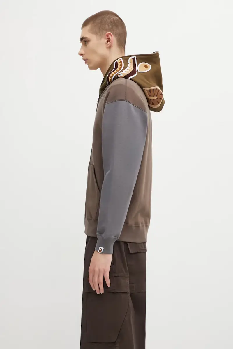 felpa in cotone Shark uomo colore marrone con cappuccio 1K70115312 miniatura 2