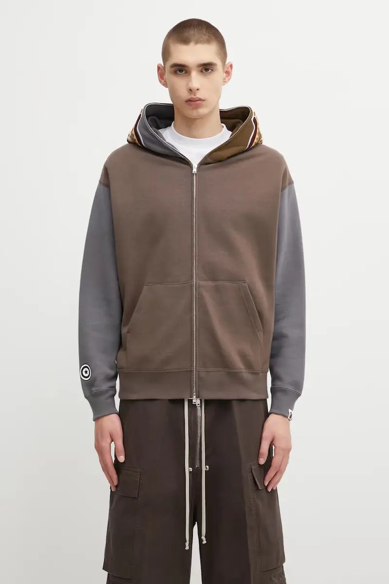 felpa in cotone Shark uomo colore marrone con cappuccio 1K70115312