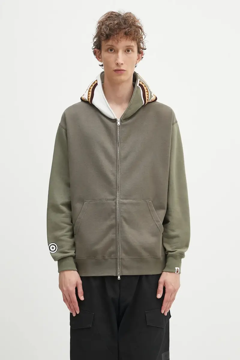 felpa in cotone Shark uomo colore verde con cappuccio 1K70115312