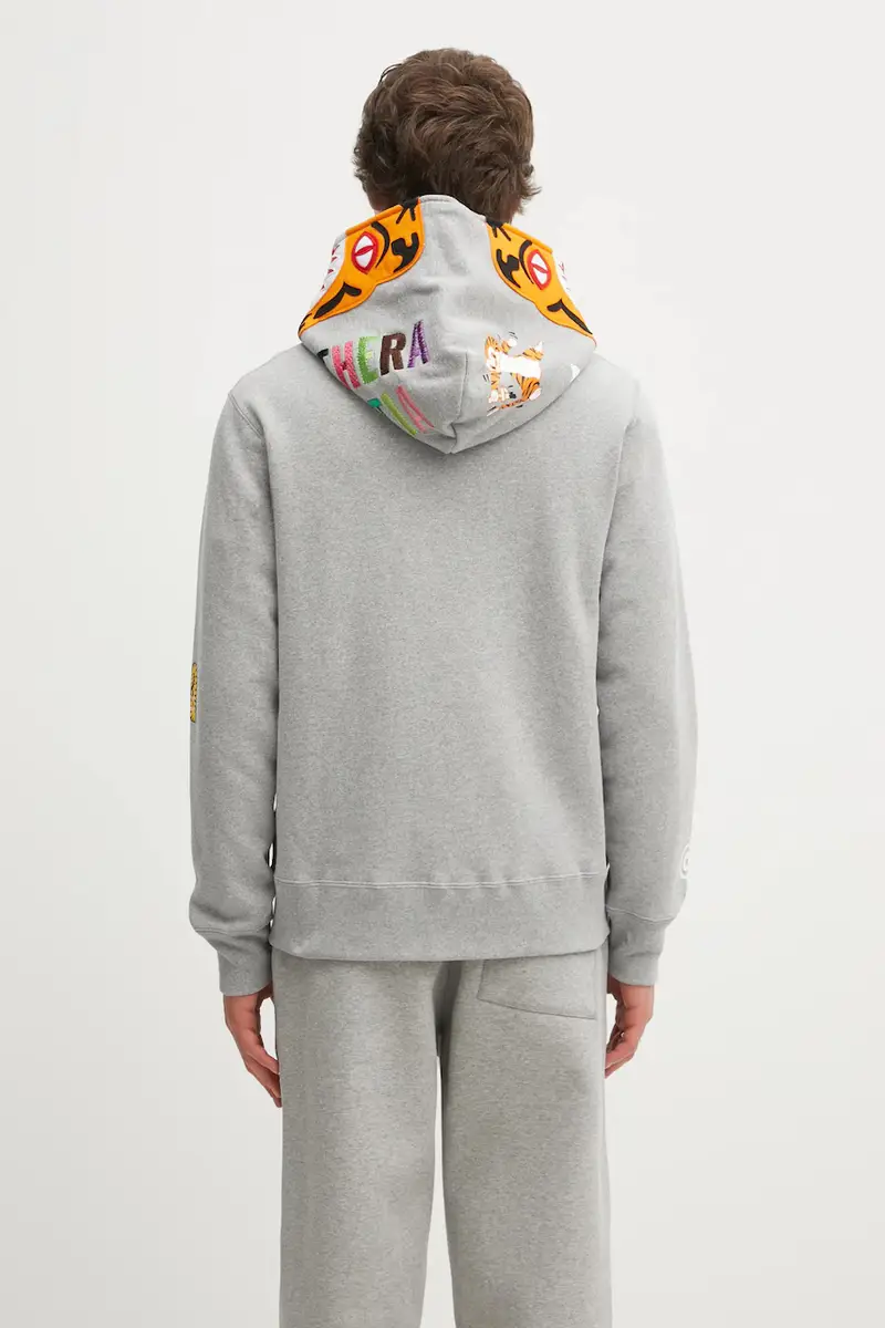 felpa in cotone Tiger Full Zip colore grigio con cappuccio con applicazione 1L30115006 miniatura 3