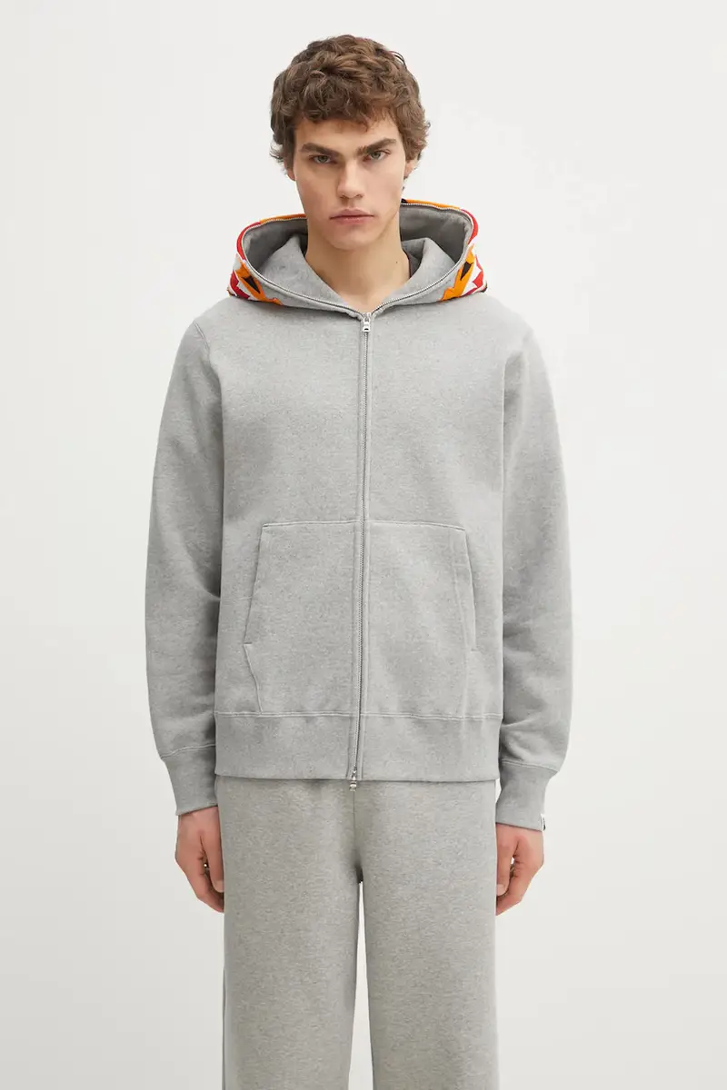 felpa in cotone Tiger Full Zip colore grigio con cappuccio con applicazione 1L30115006