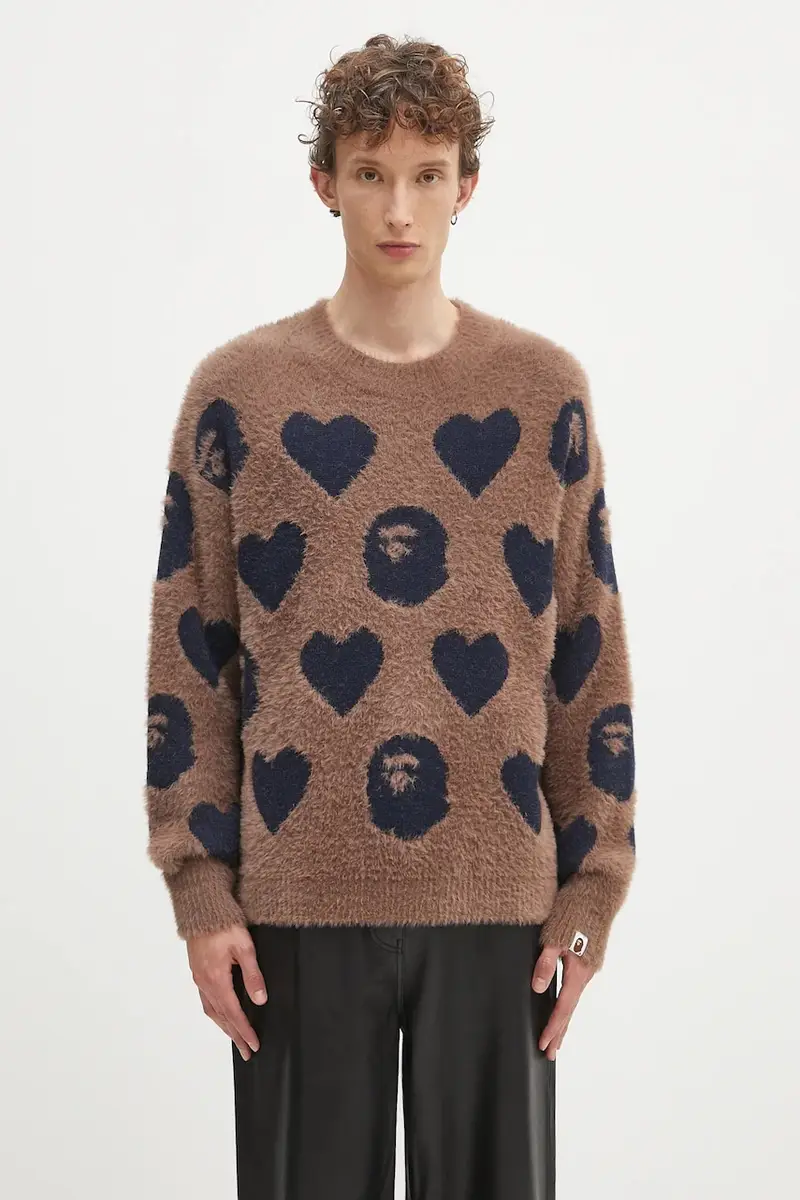 maglione in misto lana I love bape monogram colore marrone 1K80220006