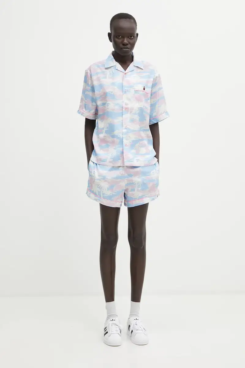 pantaloncini Palm Tree Camo Shorts donna colore blu 001SPL302003L miniatura 5