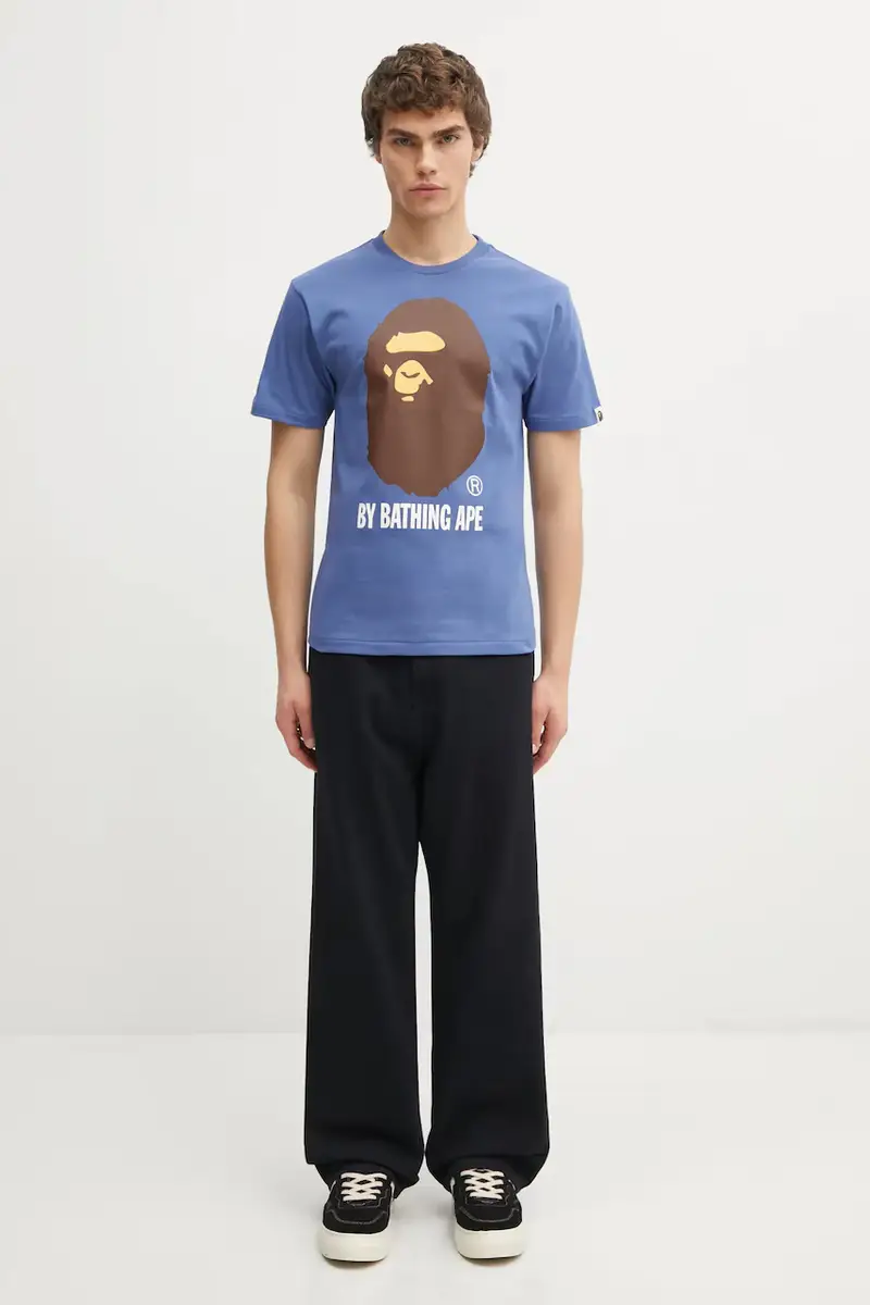 t-shirt in cotone By Bathing Ape colore blu navy 1L30110002 miniatura 5