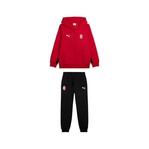 A.C. Milan Kit Felpa con Cappuccio e Pantaloni Bambino Set 2 Pezzi con Logo Puma, Prodotto Ufficiale, Rosso, 8 Anni