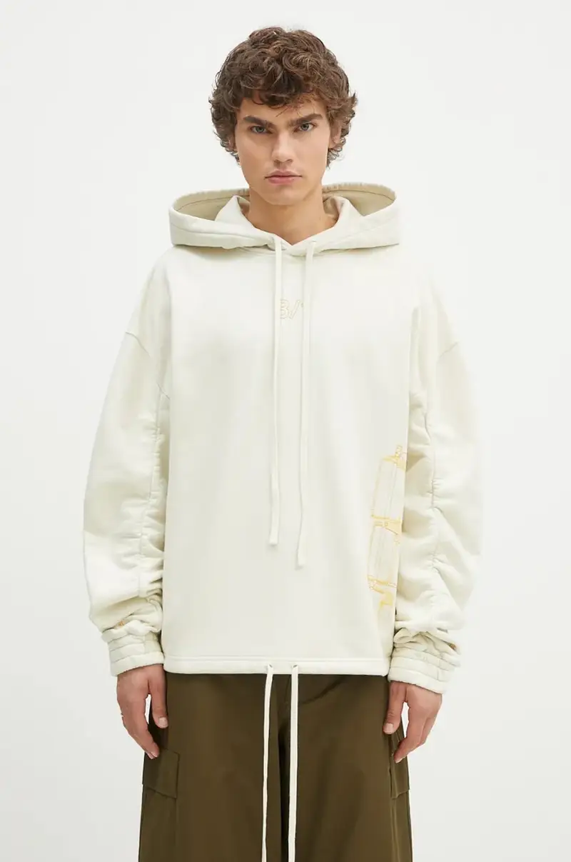 felpa in cotone Shroud Hoodie uomo colore beige con cappuccio con applicazione ACWMW205